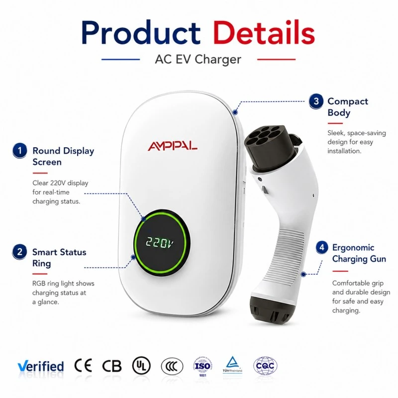3.5kW Portable Wall-Mounted AC EV Charging Unit for Residential Use